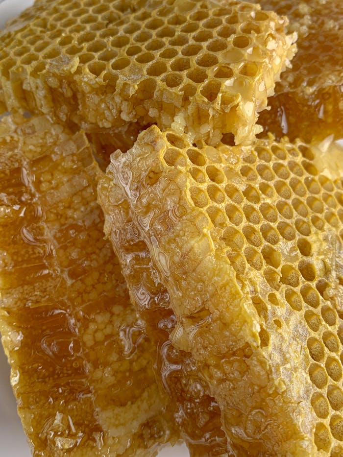 services-02 Detailed macro shot of fresh honeycomb dripping with golden honey, showcasing natural sweetness.
